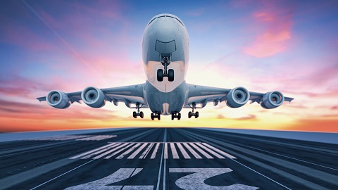 Airplane taking off from the airport. 3d rendering and illustration.