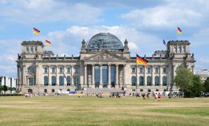 Berlin, Germany, August 9, 2022, Reichtstag frontal view, seat of the German parliament
