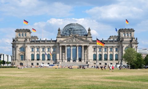 Berlin, Germany, August 9, 2022, Reichtstag frontal view, seat of the German parliament